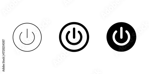 A comprehensive set of minimalist power switch icons with transparent background, depicting on-off symbols for user interface designs, web applications, and technology controls, vector illustration