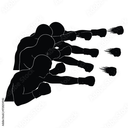 Dynamic boxing training sequence showing punch motion in black and white