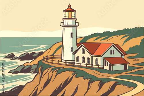 Cape Mendocino Lighthouse in California, historic tower relocated above cliffs with sweeping ocean views