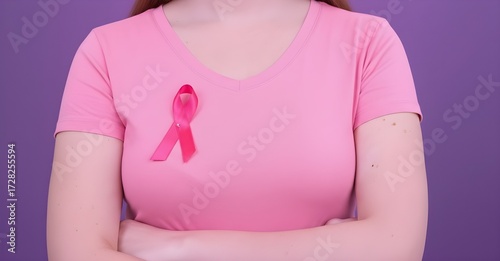 Wallpaper Mural Close-up of Pink Ribbon on Woman's Shirt, Symbolizing Breast Cancer Awareness and Hope Torontodigital.ca