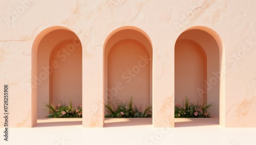 Wallpaper Mural Three arched niches with green plants in a warm toned wall Torontodigital.ca