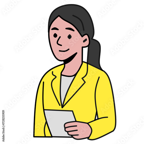 Business Woman with Tablet Yellow Shirt Illustration