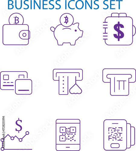 Business finance and payment icons bitcoin wallet