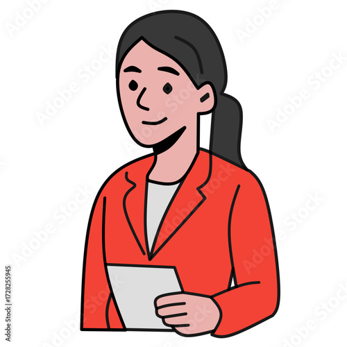 Business Woman with Tablet Red Shirt Illustration
