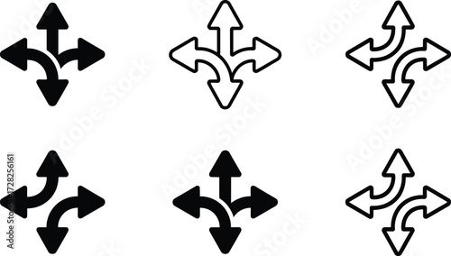 Set of Six Arrow Icons Showing Multiple Directions