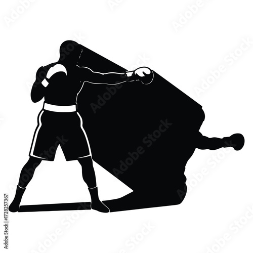 Silhouette of a boxer in action with dramatic shadow effect