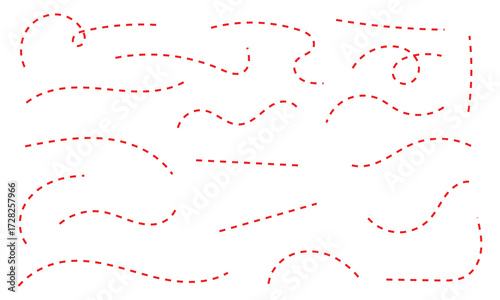 Hand drawn curve dotted line, Spiral dotted line hand drawn, Dotted lines path on white background. Path travel dotted line trip dashed trace destination track plan and silhouette, travelling symbol. 