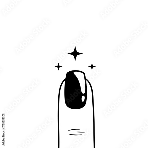 Shiny Black Manicure Icon Simple Minimalist Nail Art Illustration