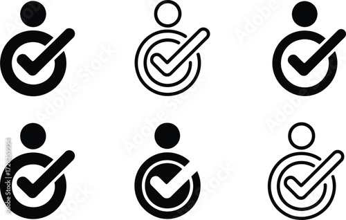 Collection of Person Checkmark Icons for Approval and Verification