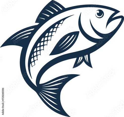 Jumping Fish Vector Illustration – Seafood, Fishing, Marine Logo Design