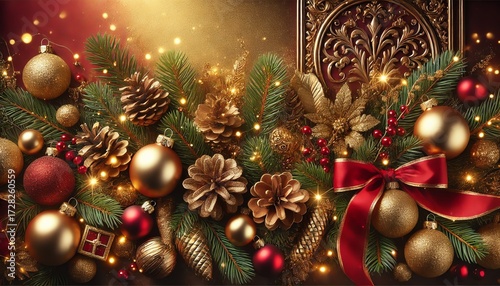 A luxurious festive holiday background blending rich gold and deep red tones for a regal holiday ambiance