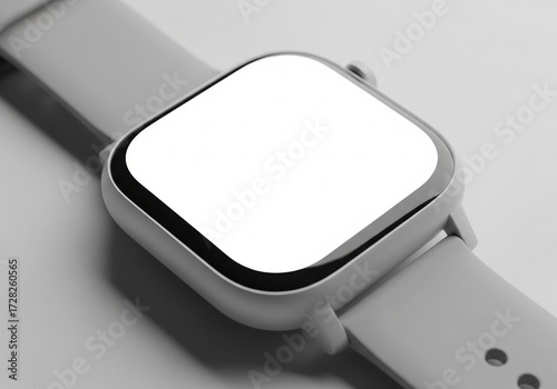 Close-up of a modern digital smartwatch with a blank screen, ready for customization or displaying information on its strap
