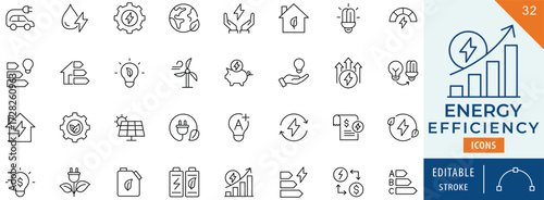 Energy efficiency icon collection set. Editable stroke.