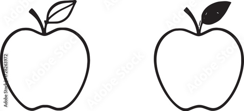 Black and white apple fruit outline vector illustration with simple design, minimal healthy food art