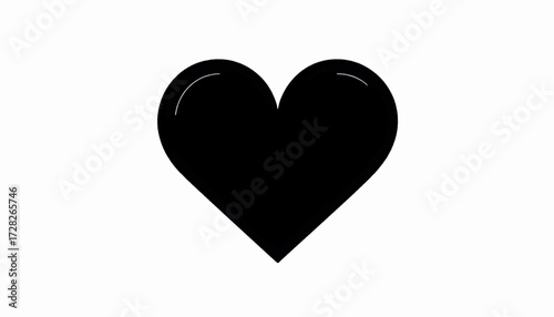 A stark black heart symbol with a subtle gradient, rendered against a clean white background, representing love and emotion.