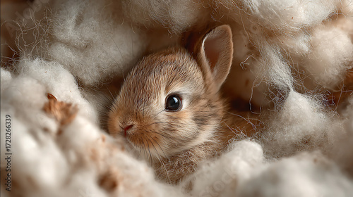 A baby rabbit nestled in the cottony fur of her mother (3)