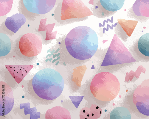 パステルカラーの幾何学模様と水玉模様が重なり合う、可愛らしくて優しい雰囲気のベクターイラスト
