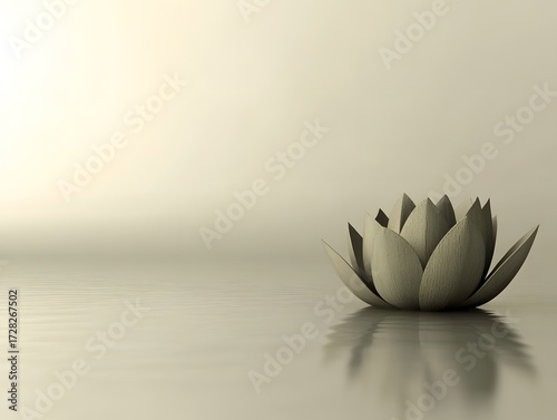 Serene Beige Lotus Flower on Calm Water Minimalist Background