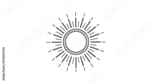 An abstract drawing of a sun with radiating lines extending outwards from its circular center.