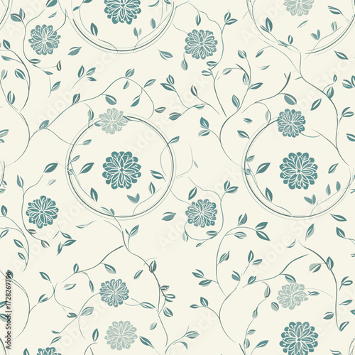 Korean blue floral porcelain seamless pattern, traditional oriental textile design