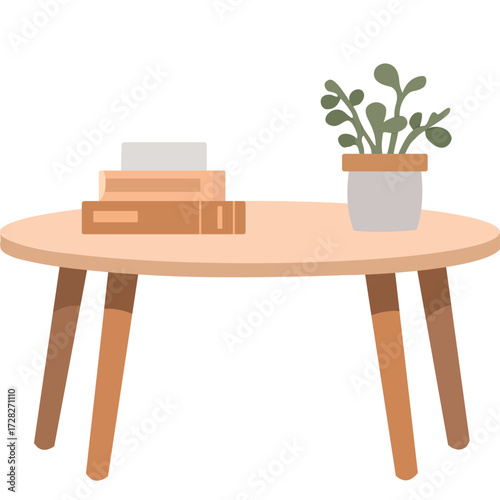 Coffee Table with Books and Plant