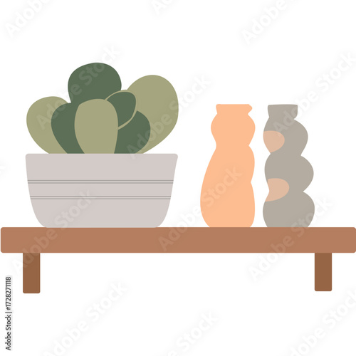 Cactus and Vases on Shelf
