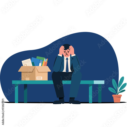 Stressed Businessman Sitting on Bench.