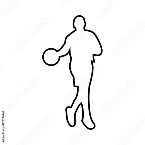 Black line vector illustration of a dribbling basketball