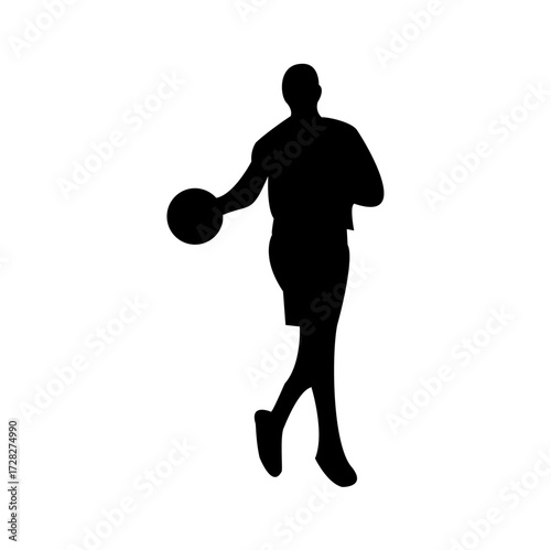 Black silhouette vector illustration of a dribbling basketball