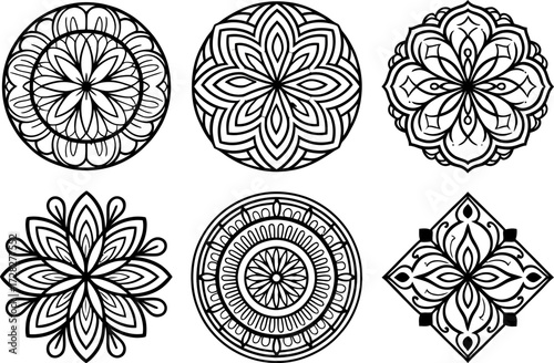 Collection of Intricate Mandala Designs for Coloring Pages and Creative Projects Black and white vector