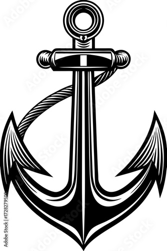 Black Silhouette of a Traditional Ship's Anchor Icon Vector