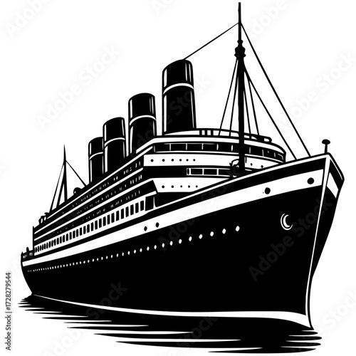 Black Silhouette of a Vintage Ocean Liner Cruise Ship Icon Vector