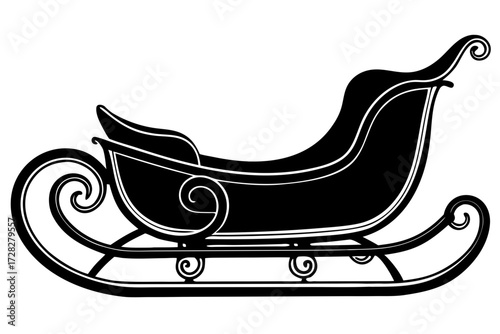 Black Silhouette of a Traditional Wooden Christmas Sleigh Vector Icon