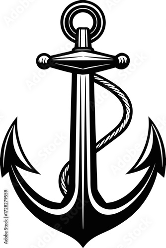 Black Silhouette of a Traditional Ship's Anchor Icon Vector