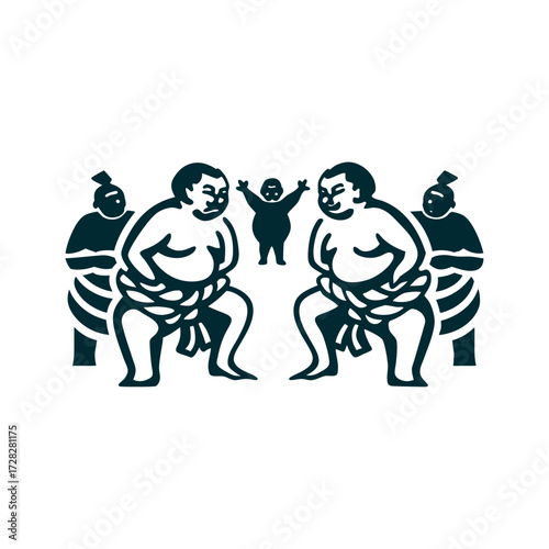 Naki Sumo Baby Crying Festival Vector Graphic Naki Sumo Baby Crying Festival Sumo wrestlers mawashi belt tied in a bold knot