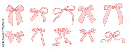 Cute ribbon bow illustration with red line 