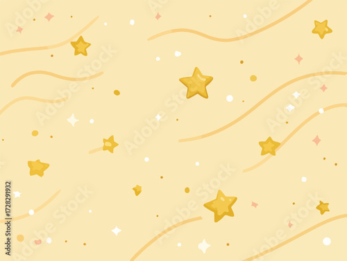 キラキラ輝く星と柔らかな波模様が描かれた、夢のような背景デザインです。