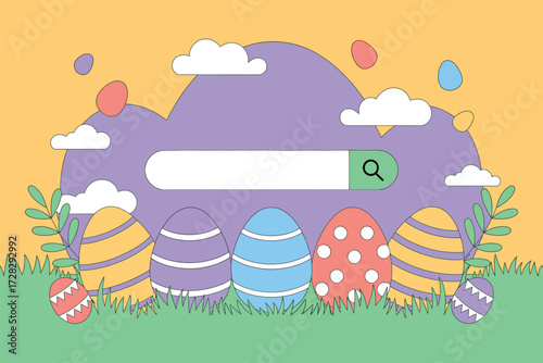 Easter egg hunt online search spring holiday vector illustration