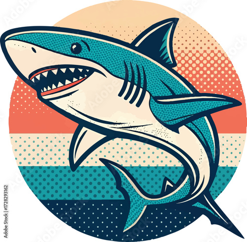 Retro vintage shark illustration in ocean style