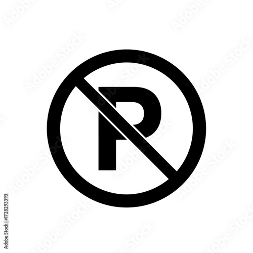 Free Download No Parking Icon Black White | Traffic Restriction Vector | Road Safety Symbol | Minimalist Monochrome Prohibition Sign - GFXLoad