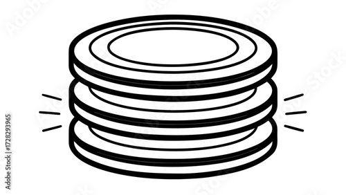 A stack of plates illustration with black outline and simple design on a white background drawing art on transparent background silhouette