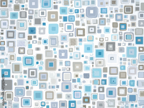 様々なサイズの青い四角形が重なり合う抽象的な背景デザイン