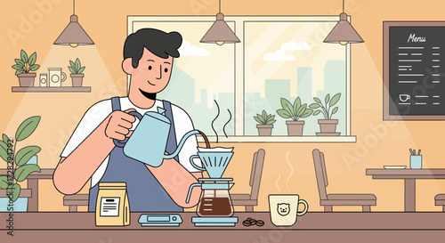Crafting Coffee A Cozy Café Scene with a Barista's Pour-Over