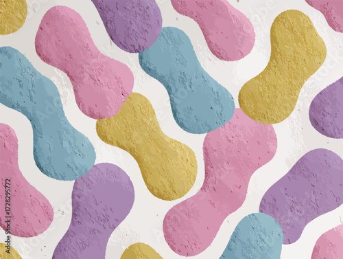 パステルカラーの抽象的な形状がリズミカルに配置された、明るく楽しいベクター背景。