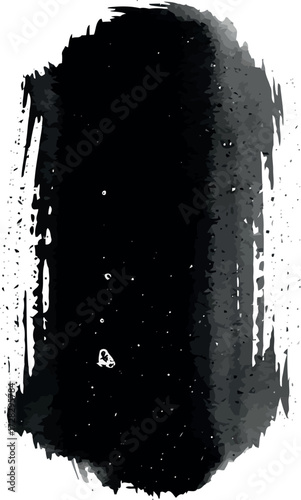 Vector art of abstract black ink splash with paint splatter and brush stroke texture