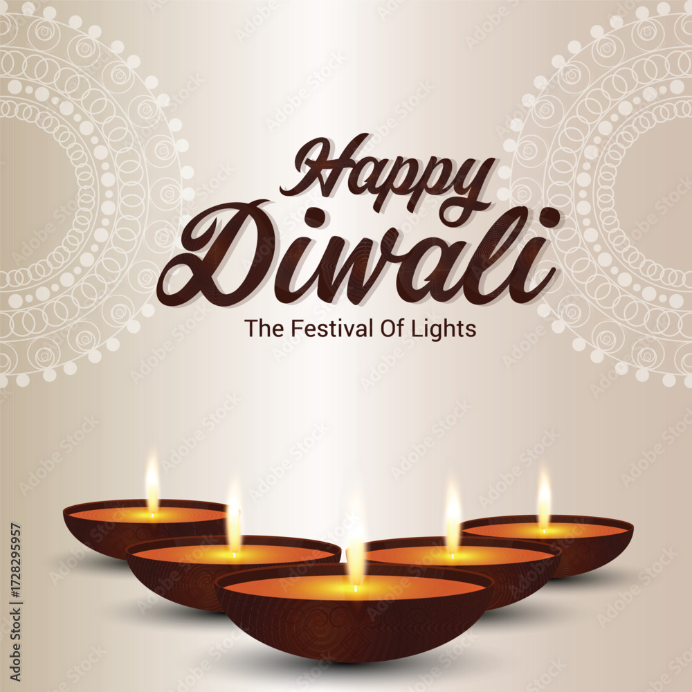 Naklejka premium Happy diwali the festival of light on white background with diwali diya