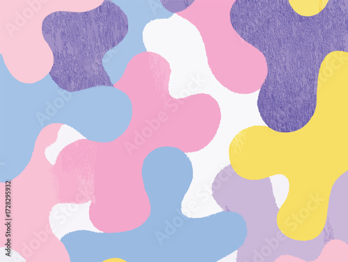 柔らかなパステルカラーの抽象的な形が重なり合い、心地よいテクスチャを生み出す背景デザイン