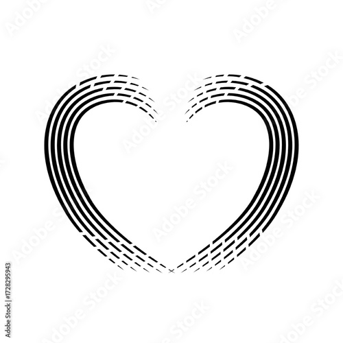 Engraving heart. Heart shape with lines. Heart icon. Heart logo.