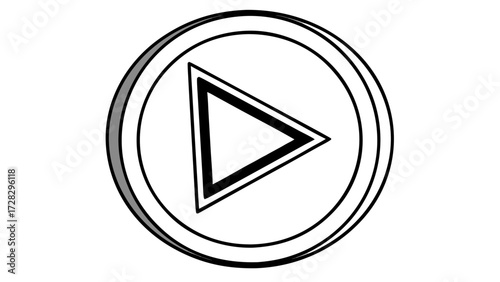 Illustration of a play button inside of a circle with a grey shadow effect on the left side of the circle on transparent background silhouette