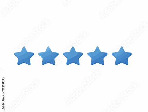 満点の評価を示す青い星のベクターイラスト、シンプルでモダンなデザイン